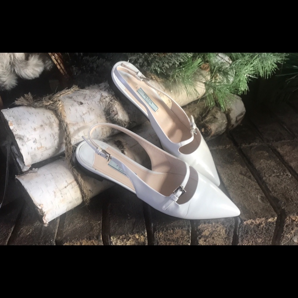 Prada white flat sling backs